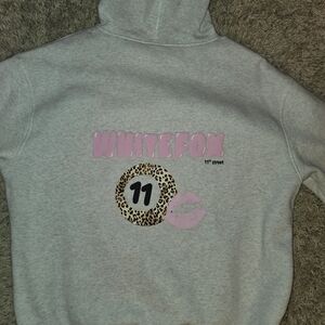 White Fox Boutique Gray Sweatshirt with Pink and Leopard Print
